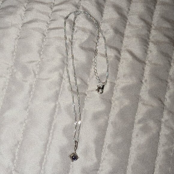 925 Sterling Silver Blue Cabochon Pendant Necklace 5496 - Picture 2 of 7